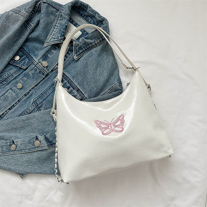 Sacs à bandoulière en cuir pour femmes de grande capacité avec motif papillon brodé