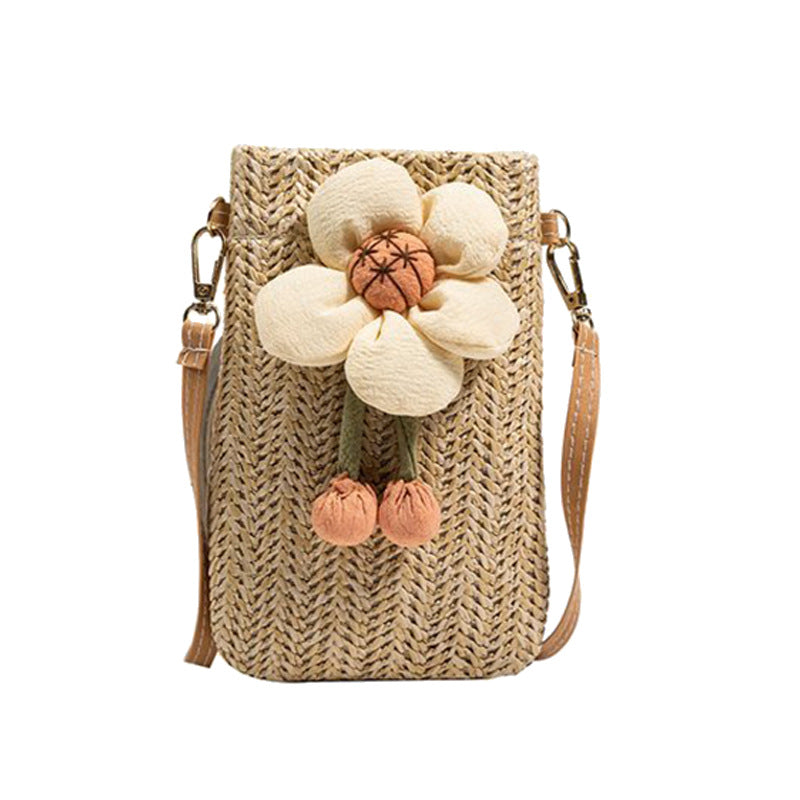 Straw Woven Mobile Female Western Style Walking Phone Bags