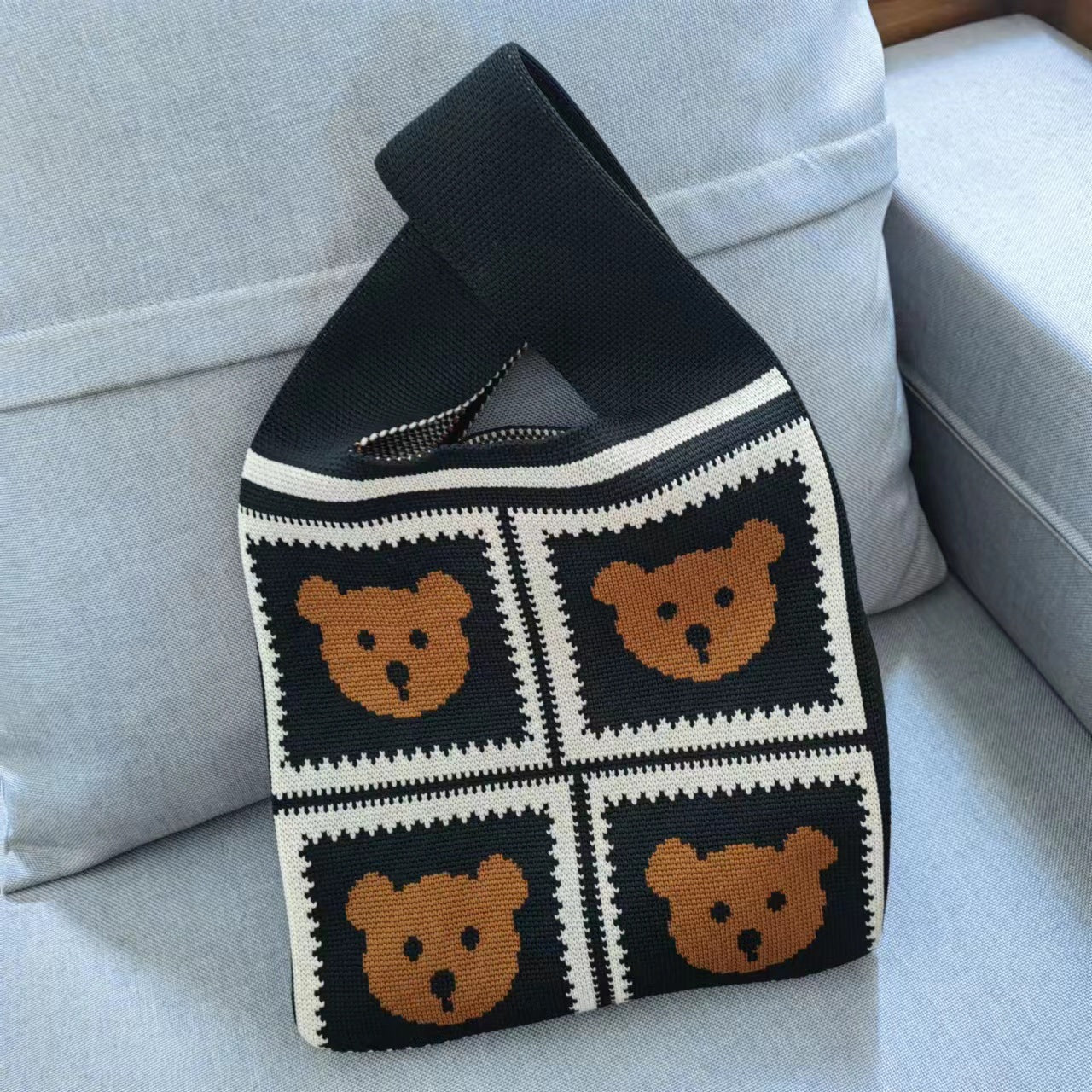 Bear Vest Knitted Large Capacity Totes Check Handbags