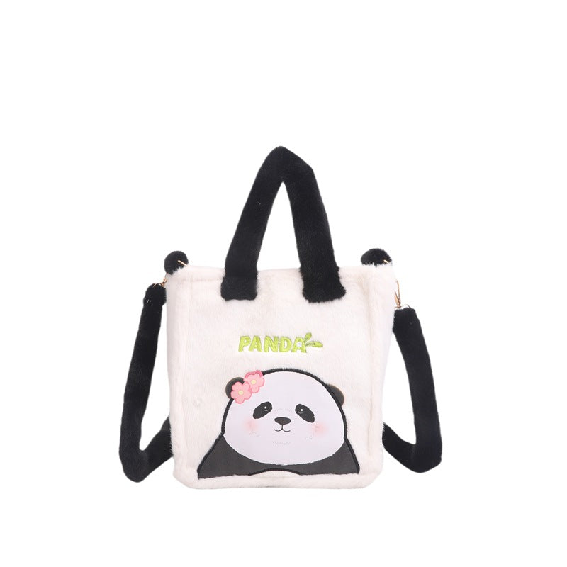 Style Embroidery Cute Little Panda Portable Basket Crossbody Bags