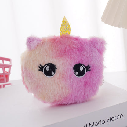 Mini porte-monnaie pour enfants en peluche avec motif de dessin animé et licorne