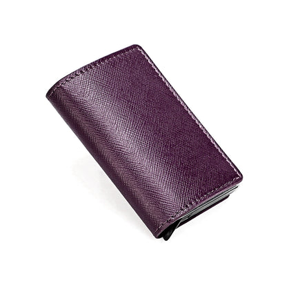 Aluminum Alloy Automatic Pop-up Genuine Leather Multiple Slots Card Holder