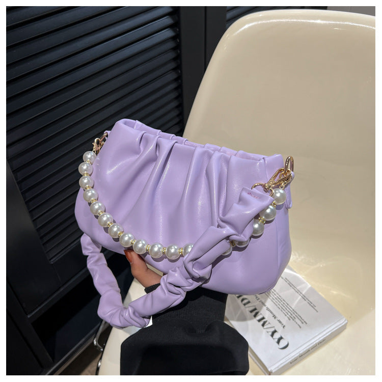 Summer Pearl Chain Pleated High-grade Popular Cloud Crossbody Bags