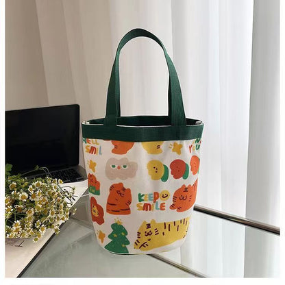 Children's Fun Illustration Portable Round Barrel Mummy Storage Lunch Handbags