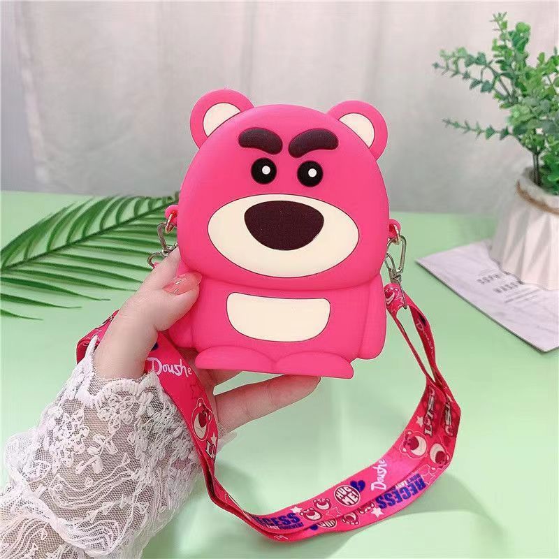 Porte-monnaie tendance en silicone pour enfants, motif ours aux fraises