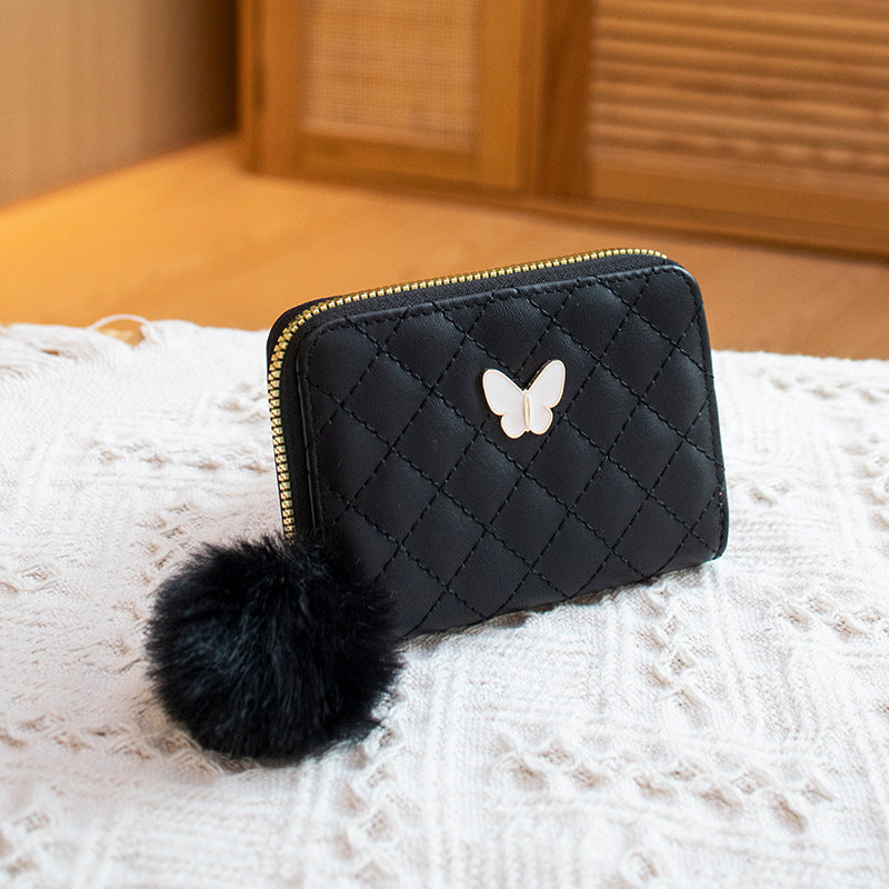 Embroidered Diamond Butterfly Decorative Fur Ball Handbags