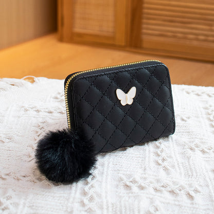 Embroidered Diamond Butterfly Decorative Fur Ball Handbags