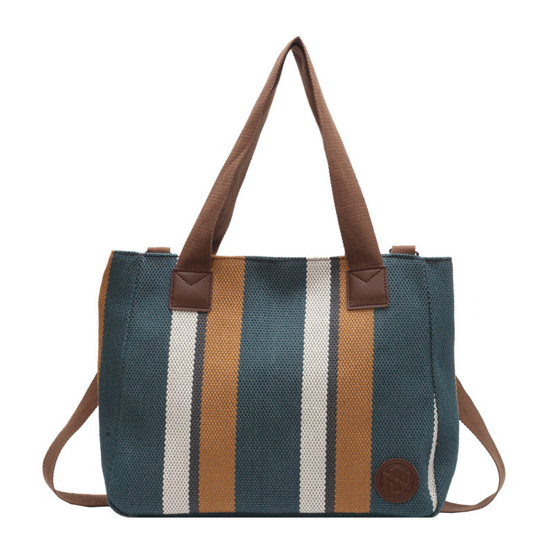 Women's Big Fashion Striped Canvas Commuter Western Shoulder Bags