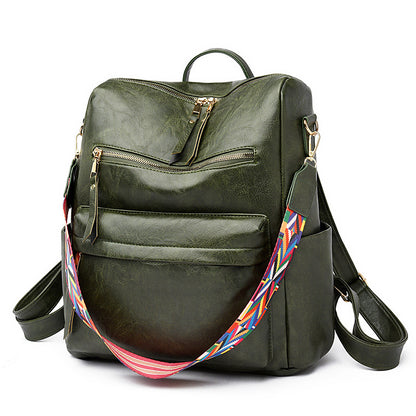 Women's Vintage Korean Fashionable Soft Leather Large Backpacks