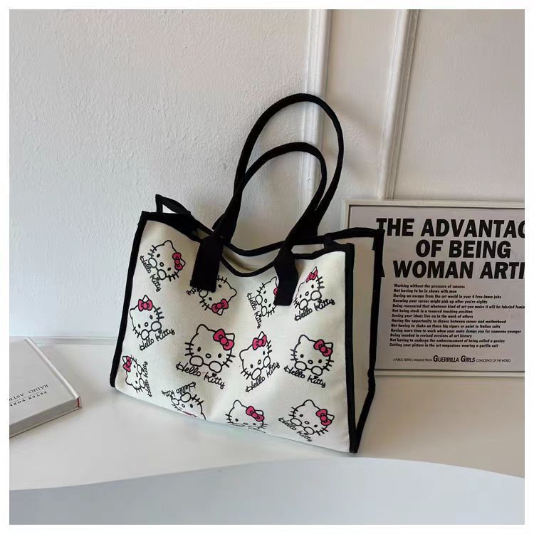 Women's Portable Cartoon Print Hello Kitty Large Shoulder Bags