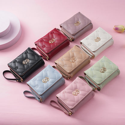 Women's Short Zipper Three-fold Embroidered Fashion Clutch Purses