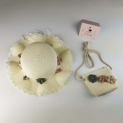 Ensemble de chapeaux tissés tendance pour enfants, mini sacs à bandoulière à fleurs pour enfants