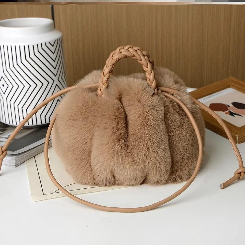 Plush Imitation Rabbit Fur Cute Pumpkin Handbags