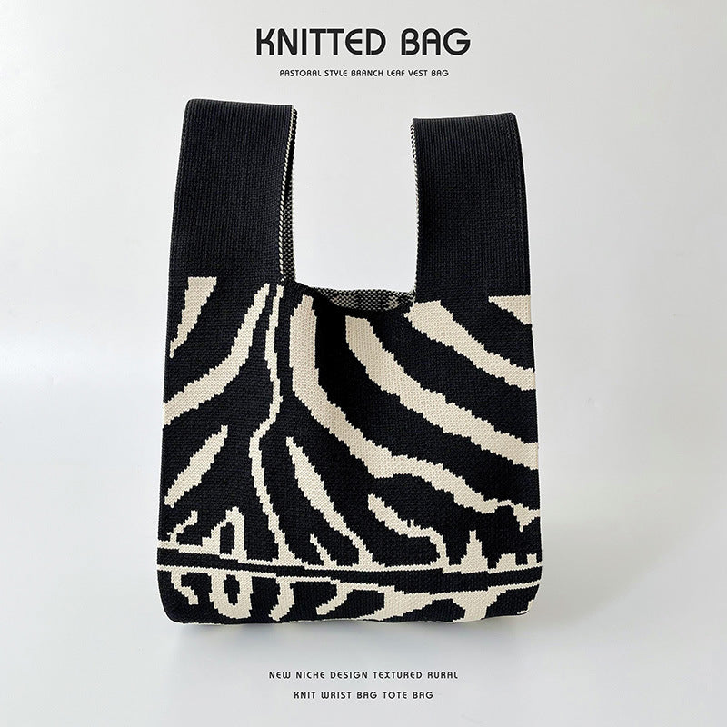 Zebra Pattern Knitted Personalized Versatile Large Shoulder Bags