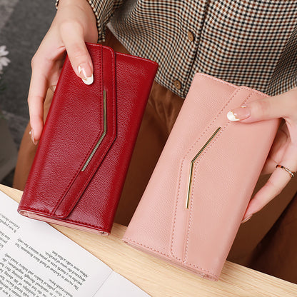 Women's Stitching Fashion Leather Korean Style Oil Ladies Wallets