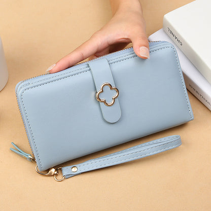 Women's Three Fold Zipper Hasp Simple Solid Ladies Wallets