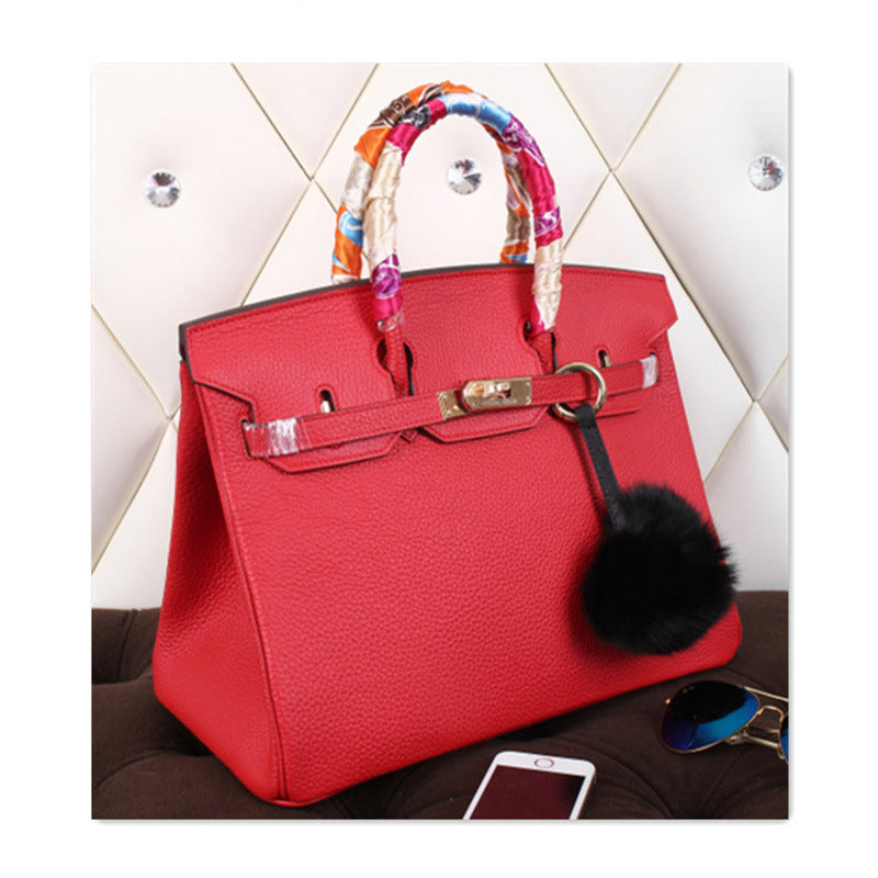 Women's Trendy Head Layer Cowhide Lychee Pattern Shoulder Bags