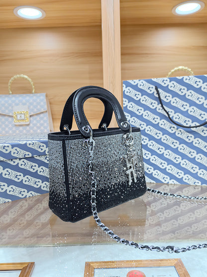 Women's Gradient Rhinestone Portable Retro Diana Chain Crossbody Bags