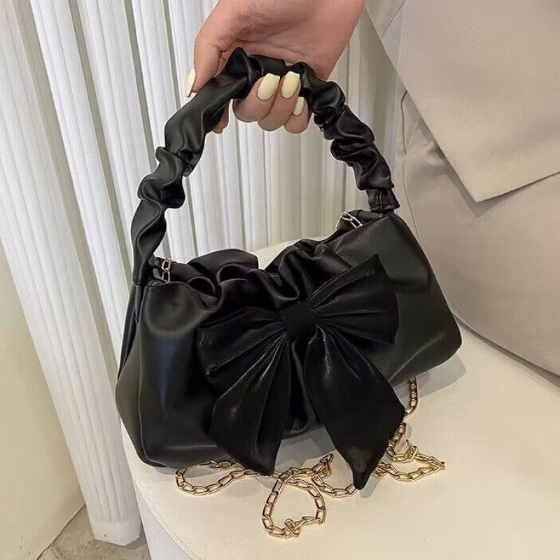 French Minority Design Fashion Pleated Bow Shoulder Bags