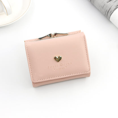 Women's Iron Clip Heart-shaped Hardware Clutch Solid Ladies Wallets