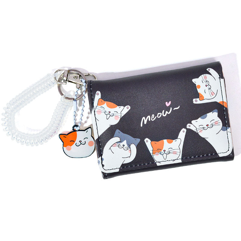 Cat Solid Color Simple Small Three Ladies Wallets