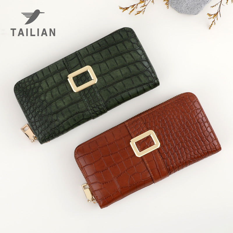 Women's Crocodile Pattern Zipper Fashion City Long Handbags