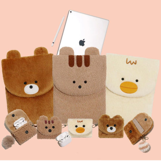 Sac en peluche brodé avec un animal mignon pour ordinateur portable et tablette