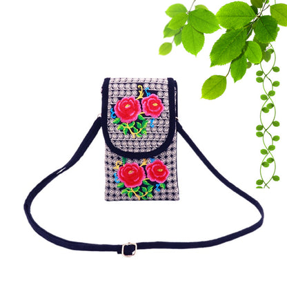 Ethnic Style Embroidered Flip Canvas Mobile Phone Bags