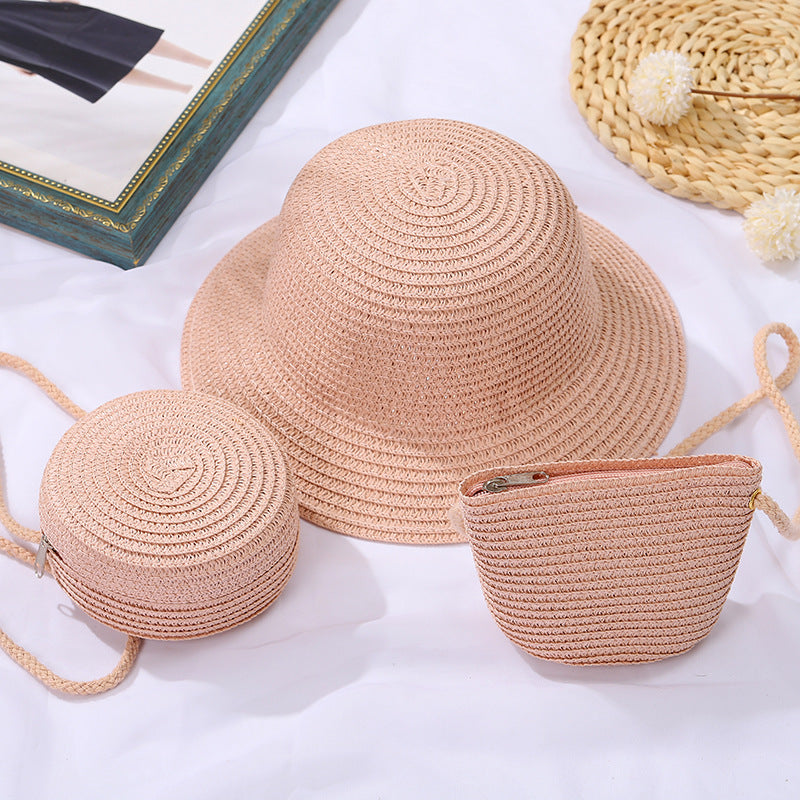 Mini chapeau de paille mignon pour enfant et femme, porte-monnaie pour enfant