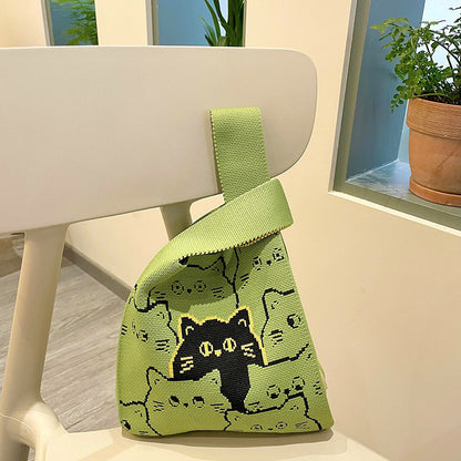 Sac fourre-tout fait main pour femme, joli sac tricoté polyvalent avec motif animal