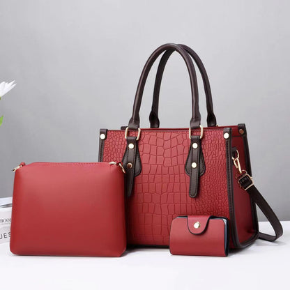 Women's Color Stone Pattern Texture Fashionable Three-piece Handbags