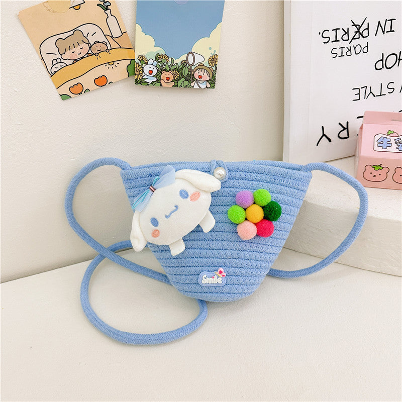 Women's & Children's & Summer Fashion Straw Cartoon Plush Children's Shoulder Bags