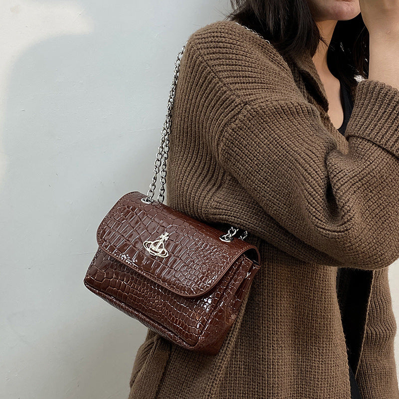 Petits sacs à bandoulière carrés tendance à motif crocodile Saturn pour femmes