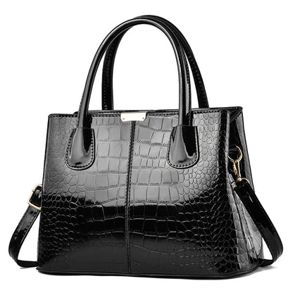 Women's Shining Leather Stone Pattern Simple Large Handbags