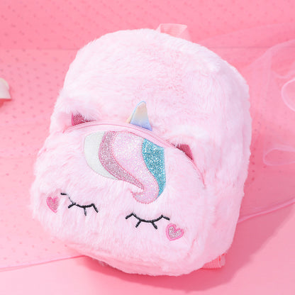 Sacs d'école pour adolescents en peluche avec licorne de dessin animé mignon pour les loisirs des élèves du primaire