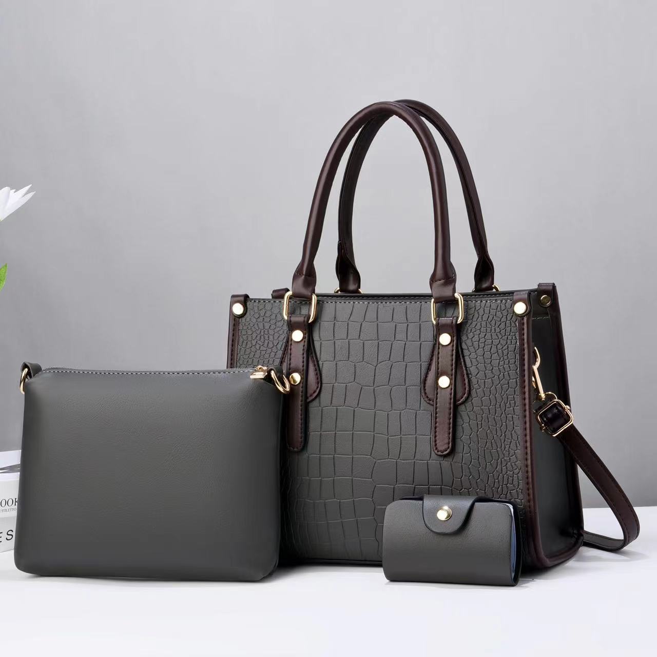 Women's Color Stone Pattern Texture Fashionable Three-piece Handbags