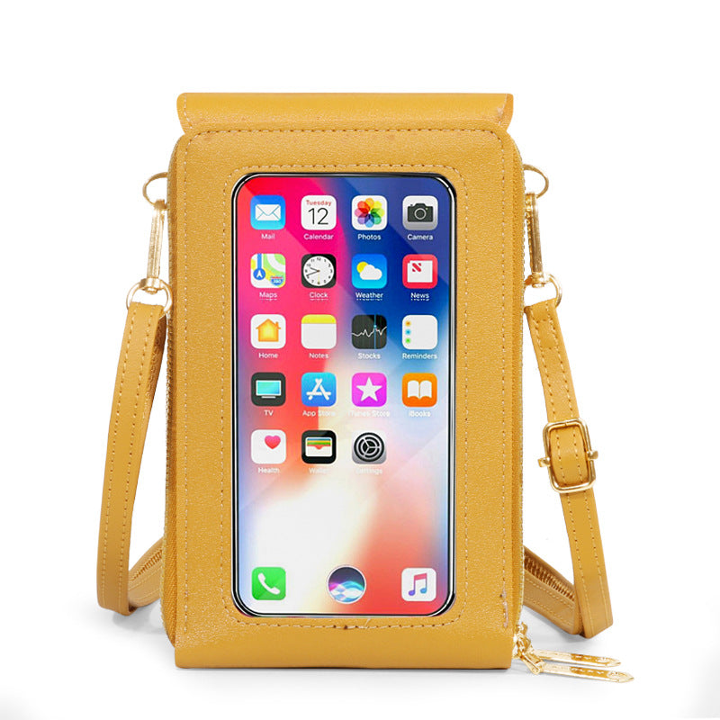 Women's Leather Touch Screen Mobile Retro Solid Phone Bags