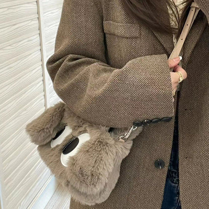 Women's Big Eye Puppy Winter Fur Cute Crossbody Bags