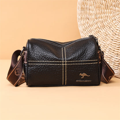 Women's Wide Strap Small Square Toe Cap Layer Handbags