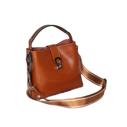 Oil Wax Leather Bucket Simple Large Capacity Crossbody Bags