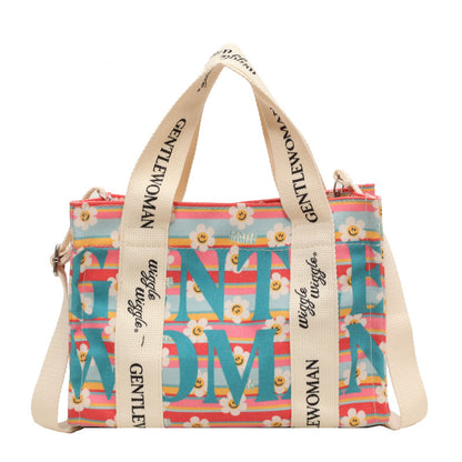 Letter Printed Canvas Large Capacity Tote Female Crossbody Bags