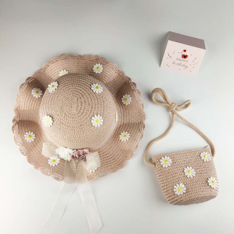 Ensemble de chapeaux tissés tendance pour enfants, mini sacs à bandoulière à fleurs pour enfants