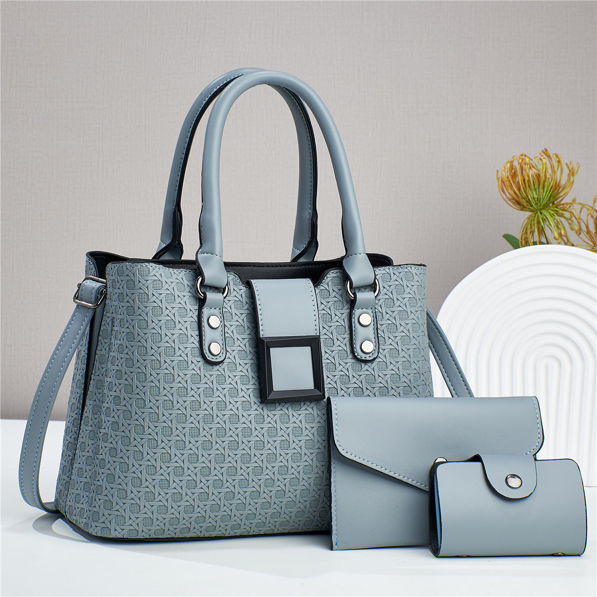 Women's Three-piece Rhombic Embossed Texture Large Capacity Handbags