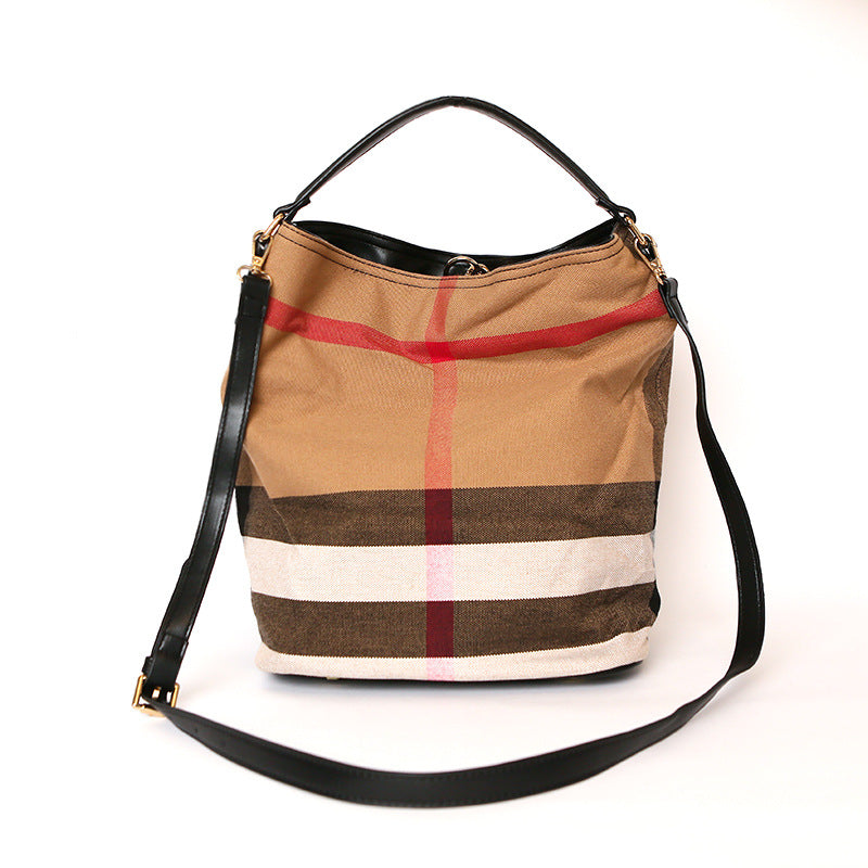 Women's Your Bucket From Canvas Plaid Portable Handbags