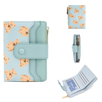 Women's Korean Style Little Bear Printed Zipper Ladies Wallets