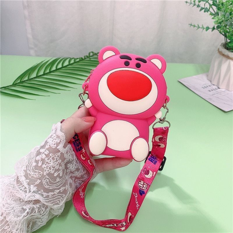 Porte-monnaie tendance en silicone pour enfants, motif ours aux fraises