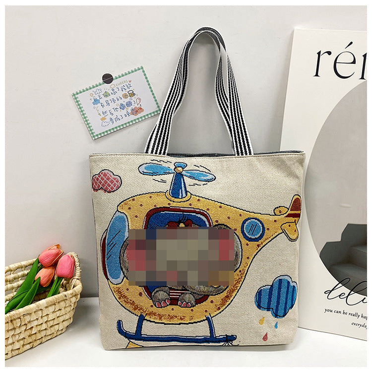 Women's Style Retro Portable Canvas Large Embroidery Shopping Shoulder Bags