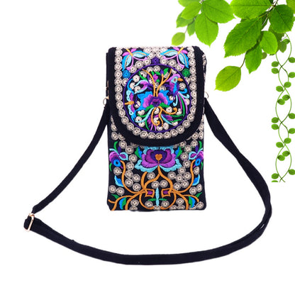 Ethnic Style Embroidered Flip Canvas Mobile Phone Bags