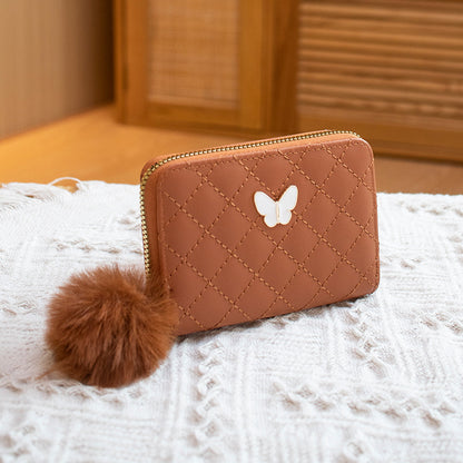 Embroidered Diamond Butterfly Decorative Fur Ball Handbags