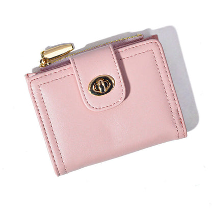 Women's Simple Short Two Fold Zipper Credentials Purses